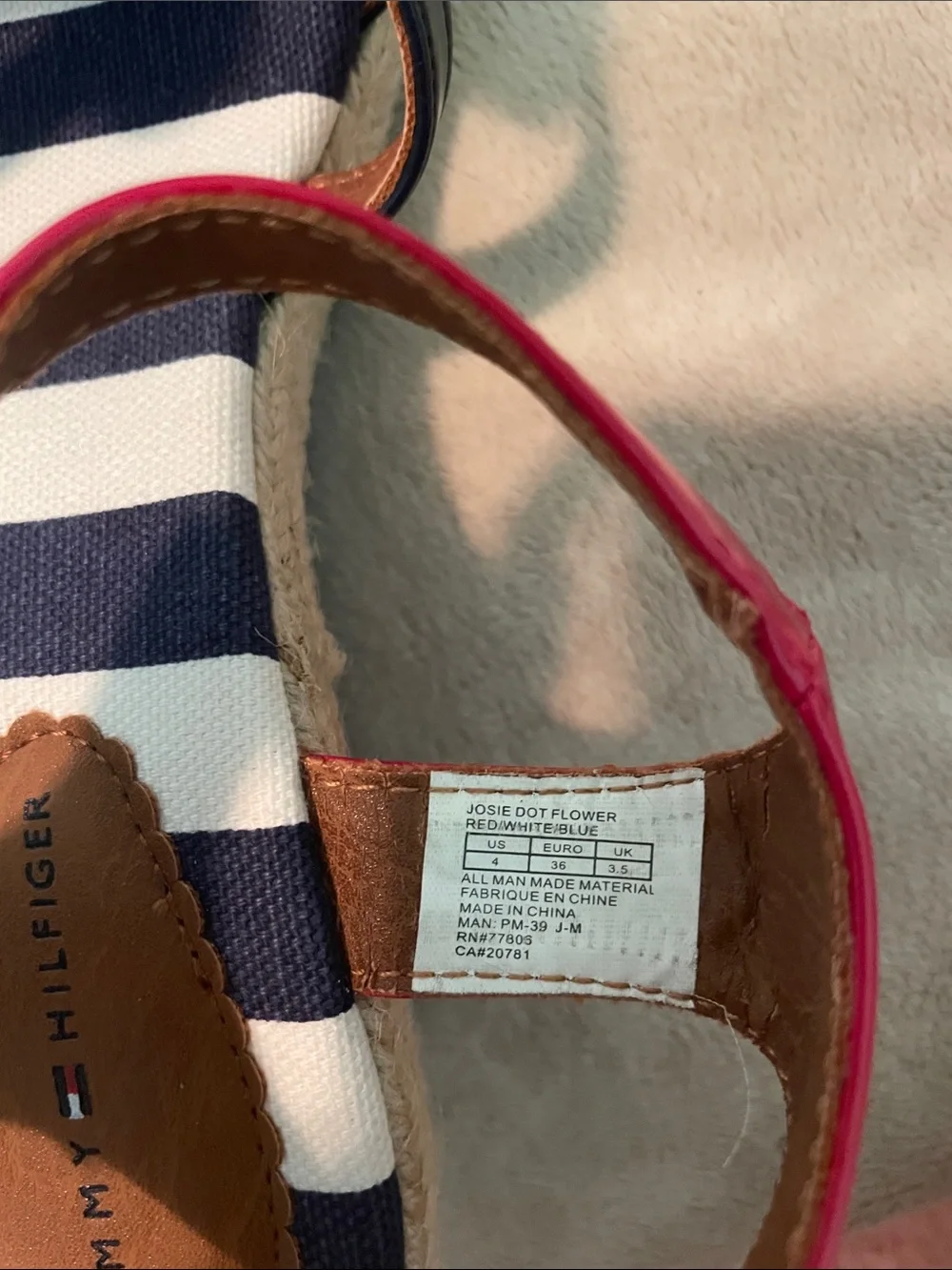 Tommy Hilfiger Navy & White Striped Sandals with Pink Ankle Straps